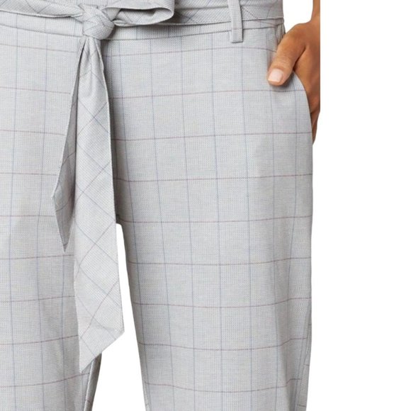 NWT Liverpool Women's trousers with Self Belt Taupe Grey Mauve Windowpane Plaid - Picture 3 of 14